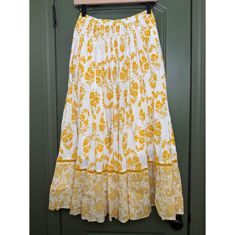 NWT Ro's Garden Canberra Floral Prairie Peasant Cottage Midi Skirt Yellow Eze XS